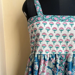 Vestido de algodón indio con estampado de bloques a mano, Vestido largo de algodón 100% con cuello cuadrado bordado Floral, túnicas - Product Image 1