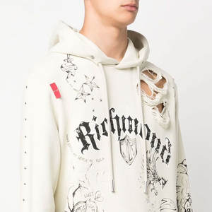 OEM Diseño Regular Fit High Street Hombres Sudadera con capucha desgastada Parche personalizado Impreso Bordado Viejo Abrigo y Sudadera con capucha - Product Image 5