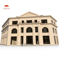 Corniche de luxe Façade extérieure pour mur en pierre Cadres de fenêtres en marbre beige Revêtement mural personnalisé en pierre calcaire pour villa