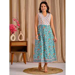 Vestido Casual sin Mangas de Algodón Estampado Turquesa, Talla Única XS a XL, Transpirable y Elegante para el Día a Día, Fiestas y Celebraciones - Product Image 5