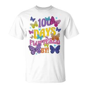 T-shirt Butterfly Girl per il 100° giorno di scuola: T-shirt promozionale per il 100° giorno di scuola - Product Image 1