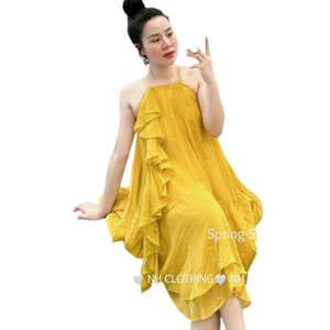 Robe sans manches 100% lin pour femmes emballage personnalisé fabricant vietnamien dentelle sexy prix compétitif ODM lavable solide - Product Image 1