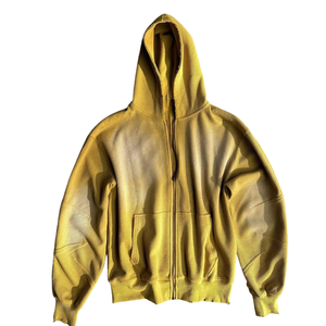 Sun Faded Washed Yellow Zip Up Hoodie Oversized Cotton Streetwear Chaqueta con capucha Unisex Full Zipper Sudadera Custom Logo OEM - Product Image 1