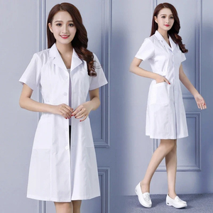 Bata de laboratorio de moda para mujer, vestido de médico enfermera de manga corta, uniformes médicos de manga larga, chaqueta blanca, cinturón de cintura, exfoliante - Product Image 6