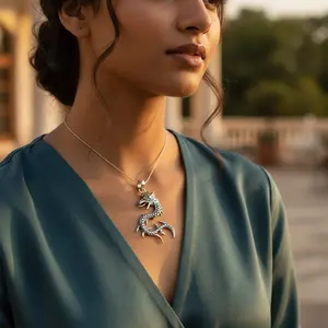 "Men's Unique 925 Silver <b>Dragon</b> Charm Pendant Rhodium-Plated Necklace" - Product Image 2