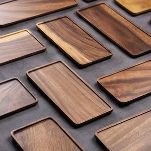 Platos de Servir Rectangulares Minimalistas de Madera de Acacia Hechos a Mano de Grado Alimenticio RI238 de Rani Industries para Fiestas - Product Image 1