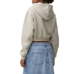 High Street Women's Crop Top Sudadera Último diseño Color sólido Logotipo reflectante personalizado Jersey con capucha Crop Top Fleece Hoodies - Product Image 2