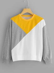 Nouveauté, sweatshirts écologiques pour filles, sweatshirt mignon en tissu doux et uni à blocs de couleurs pour femmes - Product Image 3