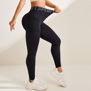 Leggings d'entraînement taille haute pour femmes Pantalon de yoga à motif solide avec poches Spandex/Polyester Respirant Séchage rapide Couleurs personnalisées - Product Image 3