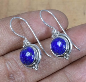 Mode féminine 925 boucles d'oreilles en argent Sterling massif Lapis Lazuli pierres précieuses balancent bijoux en argent pour les filles - Product Image 5