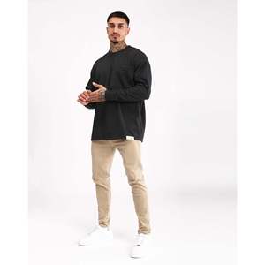 T-shirt à manches longues col rond pour homme Imperio Design, gris, coupe classique, tissu épais et lourd, uni, décontracté, respirant, modèle basique - Product Image 3