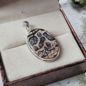 Pendentif en argent sterling 925 fait à la main avec cabochon fossile crinoïde pierre précieuse diamant forme ovale pince de PP-26 - Product Image 3