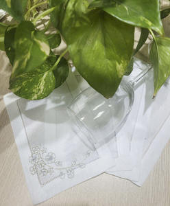 Custom Embroidery Gold Blossom Peach Design Fold <b>Cocktail</b> <b>Napkins</b> 6x9' White Cotton Hemstitch Beverage <b>Napkin</b> for Home Hotel - Product Image 4