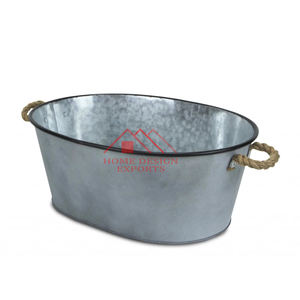 Cubo de metal galvanizado Cubo de almacenamiento Diseño vintage Venta caliente Hogar Hotel Uso Cubo de metal con mango de cuerda de yute - Product Image 1