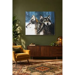 Fida Two Wolves <b>Oil</b> <b>Painting</b> in Front of Blue Forest <b>Canvas</b> Print - Product Image 2