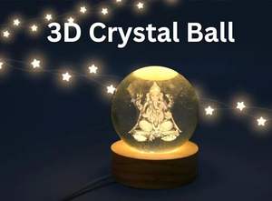 Boule de cristal 3D Desidiya, art déco, veilleuse LED, support en silicone, décoration d'intérieur, cadeau pour Diwali, mariage, Ramadan - Couleur personnalisée - Product Image 3