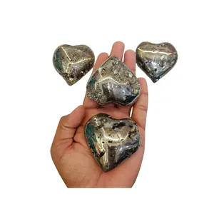 프리미엄 품질 황철석 푹신한 마음 도매 황철석 크리스탈 하트 모양의 황철석 치유 하트 스톤 미네랄 표본 돌