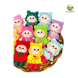 ECO GREEN Jouets en peluche rennes en feutre de laine faits main au crochet, chapeaux blancs et oranges, pulls rouges et verts, 4-6 ans, 14, Artisanat de couture et de tissage - Product Image 6