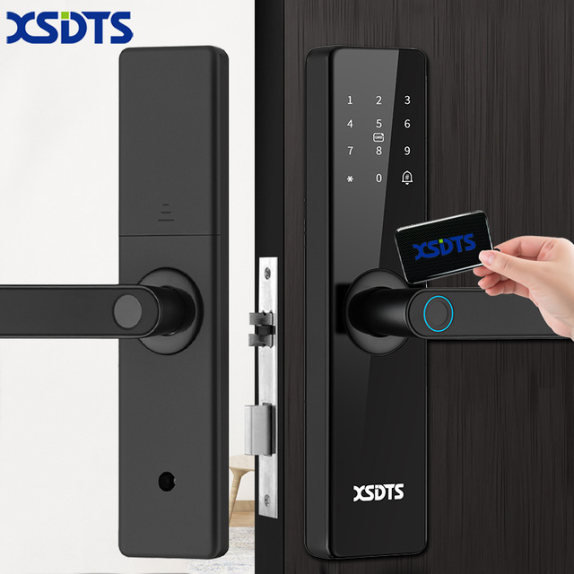 XSDTS F17 Smart Door Lock Works with Tuya/TTlock WiFi Remote Fingerprint Unlock Security Smart Digital Lock for Home Office