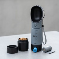 Бутылка для воды для собак 3-в-1 без BPA, портативный дорожный диспенсер для животных с контейнером для корма и держателем для пакетов для экскрементов, для походов и прогулок на природе