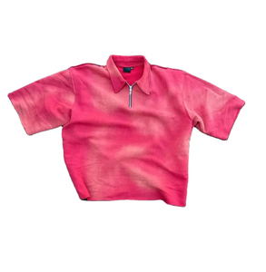 Nouveau design 2026 – T-shirt homme de haute qualité à col zippé, manches courtes, avec logo brodé appliqué, coupe carrée délavée à l'acide. - Product Image 5