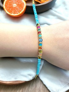 DAFNI BIG PAZAR Bohemian <b>Beaded</b> <b>Bracelet</b> with Natural Stone Precious Metal Alloy Micro Insert Unisex Gift From Istanbul 0.08g - Product Image 4