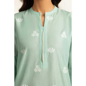 Traje de Verano de 3 Piezas Color Verde Mar para Mujer, Bordado con Schiffli - Product Image 4