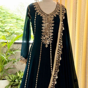 Robe élégante longueur au sol pour femmes, nouvelle collection 2022, broderie avec des perles de verre de cristal, dbka, travail pour vêtements de fête/mariage - Product Image 1