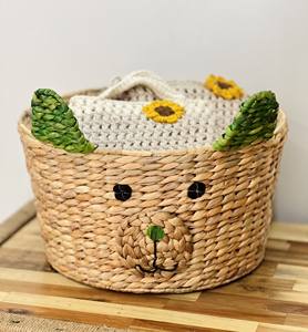 Cesta de almacenamiento multifunción de ratán con cara de animal bonita y ecológica moderna, estilo circular para decoración de habitación de niños - Product Image 1