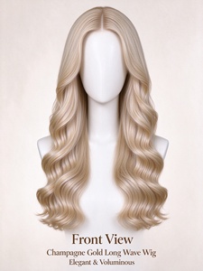 Champagne Gold Long Wave Synthetic Fiber <b>Wig</b> Soft Shiny Voluminous Piece for Daily Wear - Product Image 3