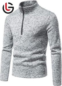 Light Heather Grey Golf Quarter Zip Up Camiseta de manga larga para hombre 100% Algodón orgánico Spandex 280 Gram Fabric Stand Collar - Product Image 2