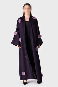 Vente en Gros de Luxe Personnalisé Élégant Violet Floral Satin Abaya pour Adultes Dubaï Longues Robes - Product Image 3