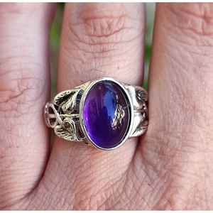 Handmade Amethyst Sterling Silver <b>Plain</b> <b>Ring</b> Natural Purple Gemstone Boho Statement Gift for Her Birthday Anniversary Christmas - Product Image 1