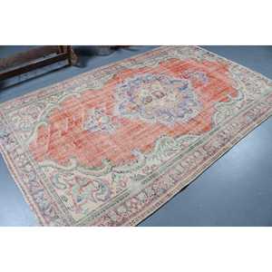 Grand tapis vintage en laine 5,5x9 pieds, patchwork rouge, tapis turc avec envers en latex écologique - Product Image 2