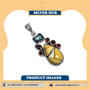 925 plata esterlina sólida Natural Brecciated Mokaite piedra preciosa colgante hecho a mano Multi piedra joyería para mujeres - Product Image 4