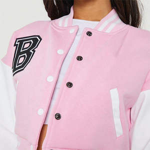 Chaquetas de béisbol con letras personalizadas para mujer Otoño Invierno forro de lana transpirable bordado liso teñido chaqueta Varsity para mujer OEM - Product Image 5