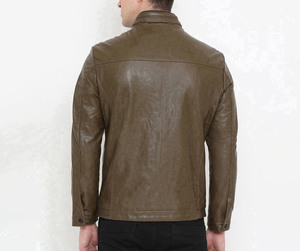 2026 New Arrival <b>Men's</b> High Quality Custom Genuine Cow Skin Leather Stand Collar <b>Jacket</b> <b>Winter</b> Coat with Coating - Product Image 2