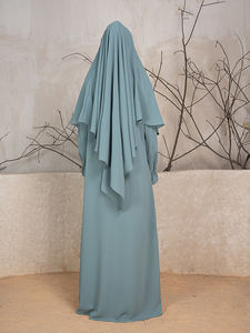 Vêtements islamiques de l'Aïd pour femmes ensemble abaya 2 pièces abaya de prière modeste robe musulmane pour femmes et hijab khimar à deux niveaux nouvel arrivage - Product Image 5