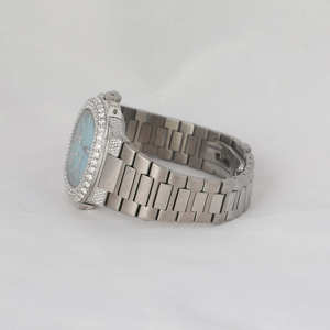 Reloj de pulsera Moissinatie Diamond para mujer con esfera azul numérica reloj de diseño loco de mano personalizado de lujo solo reloj con bisel - Product Image 2