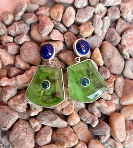 925 Sterling Silver Peridot With Lapis Lazuli Handmade <b>Earring</b> <b>Beautiful</b> Women <b>Earring</b> Two Stone <b>Earring</b> . - Product Image 5