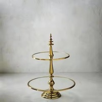 Support à gâteau à deux niveaux en métal, écologique, fait main, plateau à dessert, porte-cupcakes, présentoir à fruits, or, à étages, pour mariage