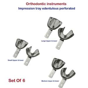 Juego de 6 Bandejas de Impresión Dental Manual para Ortodoncia, con Borde Metálico Perforado, Acero Inoxidable de Grado Quirúrgico, Autoclavable - Product Image 1