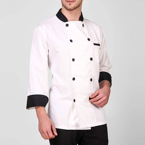 Elegante abrigo de chef de color blanco con bolsillo frontal y tela resistente a las arrugas chaqueta de chef unisex de doble botonadura - Product Image 5