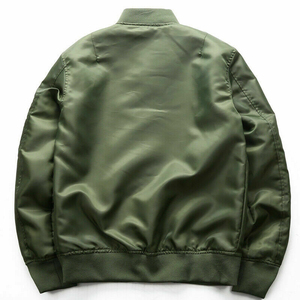 Wholesale Custom Winter Sports <b>Jacket</b> for Men 100% Satin Olive Color <b>Plus</b> <b>Size</b> Front Logo Print Bomber Zipper - Product Image 2