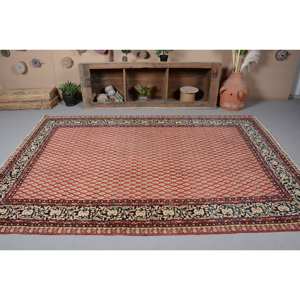 Alfombra de área de lana turca Vintage, rojo, Beige, 6x9 pies, estilo clásico de retales, tejido plano, respaldo de látex para decoraciones de sala de estar, nuevo - Product Image 3