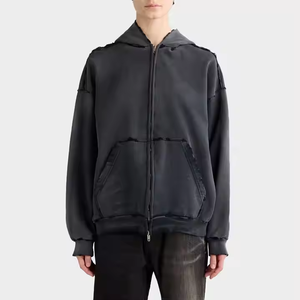 Sweat à capuche zippé personnalisé de haute qualité 2026, unisexe, 100 % coton French Terry, effet vieilli, respirant, séchage rapide - Product Image 3
