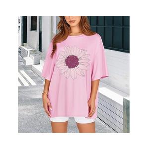 Nueva Llegada, Servicio OEM, Camiseta Casual para Mujer, 100% Algodón, Estampado Digital, Talla Grande, Media Manga, Hombros Caídos - Product Image 2