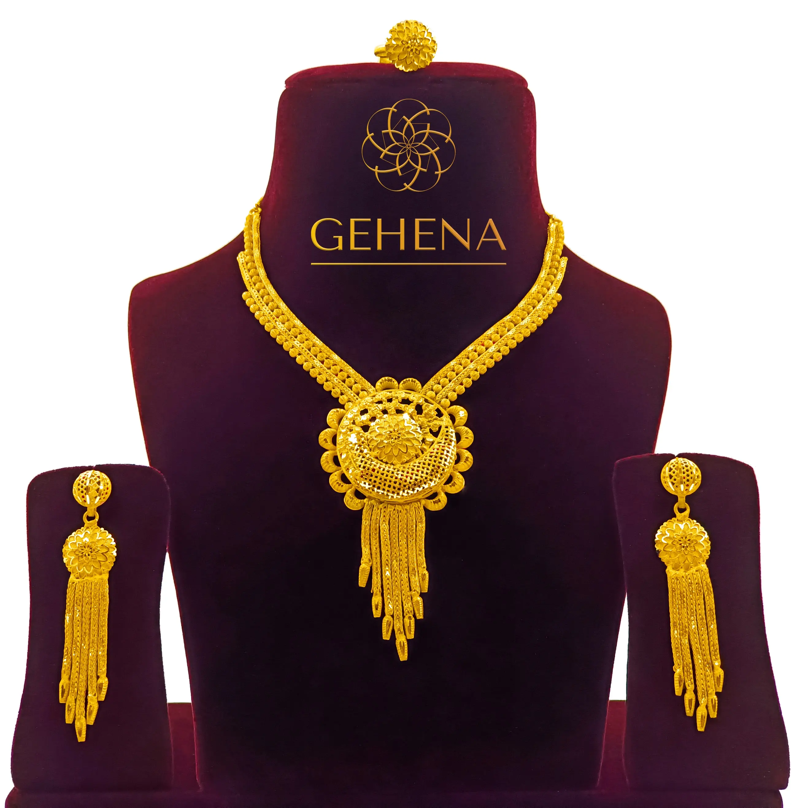 5gm 24ct позолоченный L'Anniversaire 2023 Подарочный комплект ожерелья Доступные модные серьги Прекрасный индийский подарок