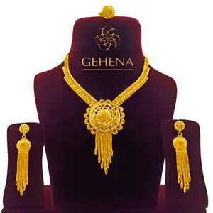 5gm 24ct Gold Plated L'Anniversaire 2023 Gift Necklace Set Affordable Vogue Des Boucles D'oreilles Fine India Gift