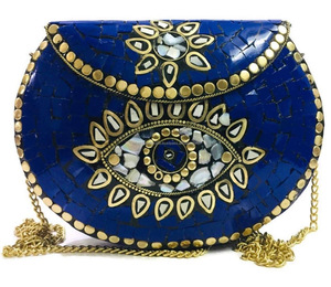 Bolso de noche de Metal con diseño de piedra azul para manualidades de lujo indias, bolso de mano de mosaico atractivo, patrón de mosaico colorido - Product Image 6